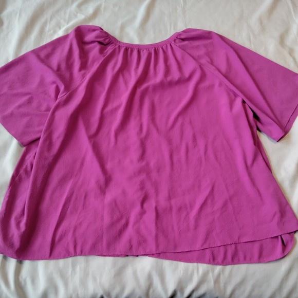 Catherines Shirt Top Blouse 5X 34W 36W Fuchsia Pink Textured Stretch Short Slv - Picture 9 of 12